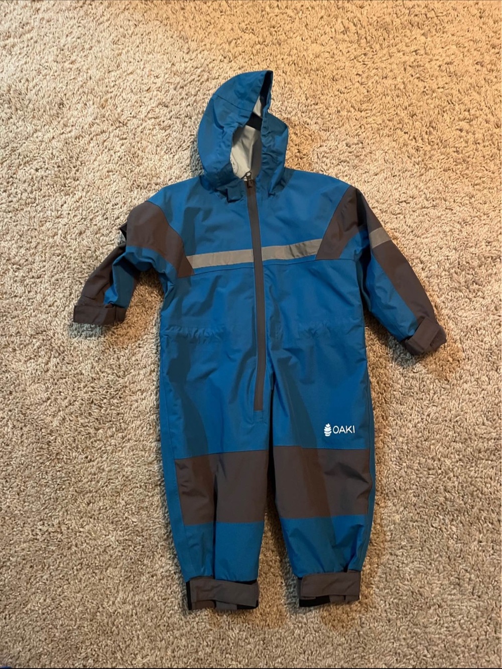 OAKI Blue Waterproof Kids Hooded Rainsuit